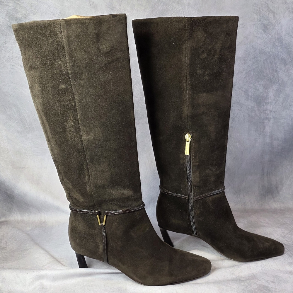 Veronica Beard Dark Brown Suede Knee-High Heeled Boots
